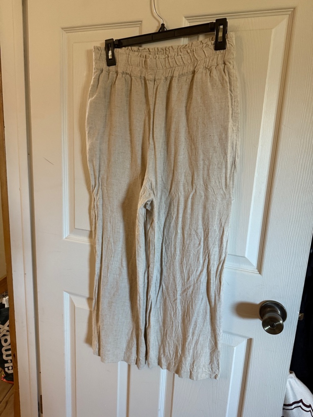 Dex Neutral Beige Elastic-Waist Linen Pants